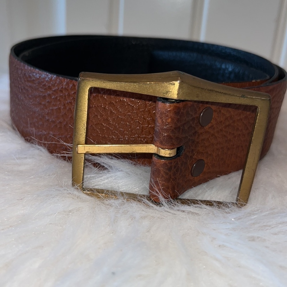 Tan cowhide leather 1.5” women’s belt with cute buckle size 42